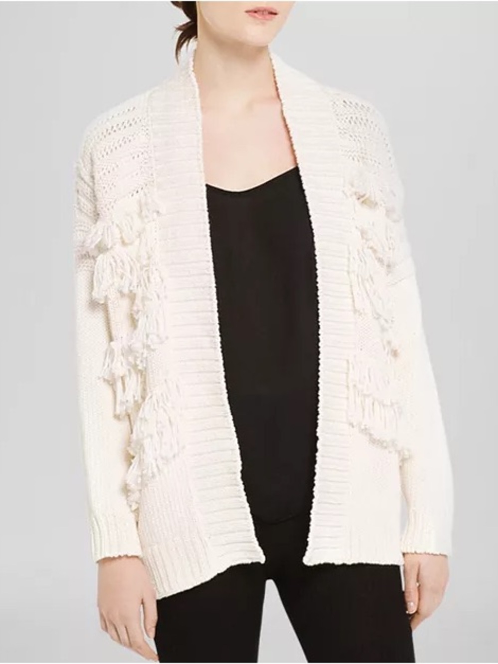 SANDRO Cream heavy cable knit open fringe cardigan Size Small